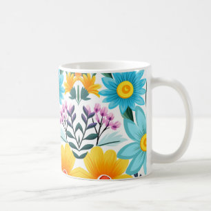Pretty Feminine Black Floral Pattern Coffee Mug