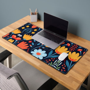 Pretty Feminine Black Floral Pattern Desk Mat