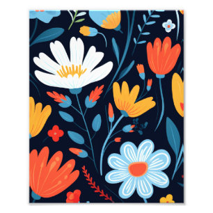 Pretty Feminine Black Floral Pattern Photo Print