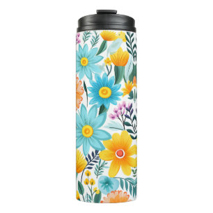 Pretty Feminine Black Floral Pattern Thermal Tumbler