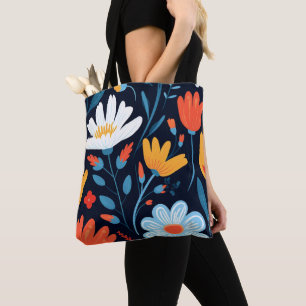 Pretty Feminine Black Floral Pattern Tote Bag
