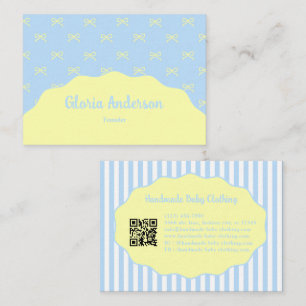Pretty Feminine Blue Yellow Bow Stripe Pattern Business Card