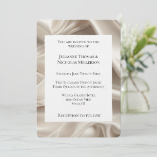 Pretty Feminine Champagne Gold Faux Satin Wedding Invitation