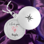 Pretty Feminine I Love You Heart Locket Necklace<br><div class="desc">Pretty locket with I LOVE YOU and a pink rose coloured abstract,  floral decorated heart. Add name to personalise for the one you love!</div>