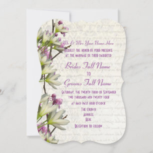 Pretty feminine mauve and white floral wedding invitation
