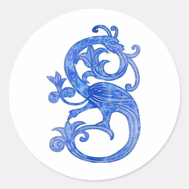 Pretty Feminine Mediaeval Blue Fantasy Dragon Classic Round Sticker (Front)