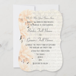 Pretty feminine pale pastel peach floral wedding invitation