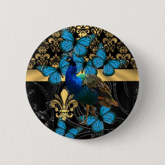 Pretty feminine peacock design 6 cm round badge