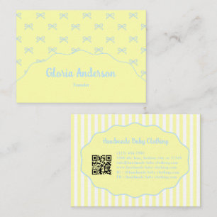 Pretty Feminine Yellow Blue Bow Stripe Pattern Business Card