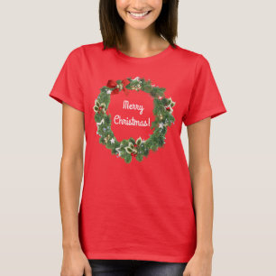 Pretty Festive Christmas Holiday Wreath Art T-Shirt