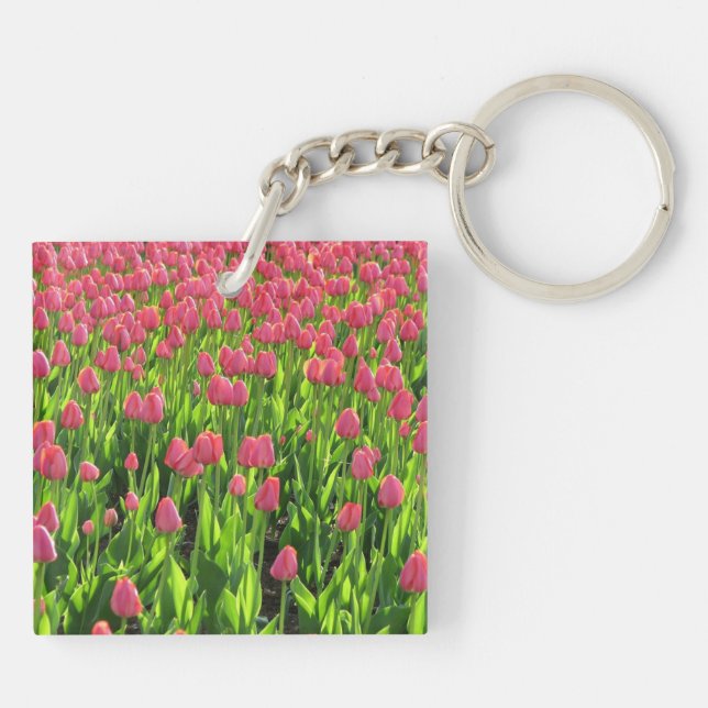 Pretty Field of Pink Tulips Key Ring (Back)