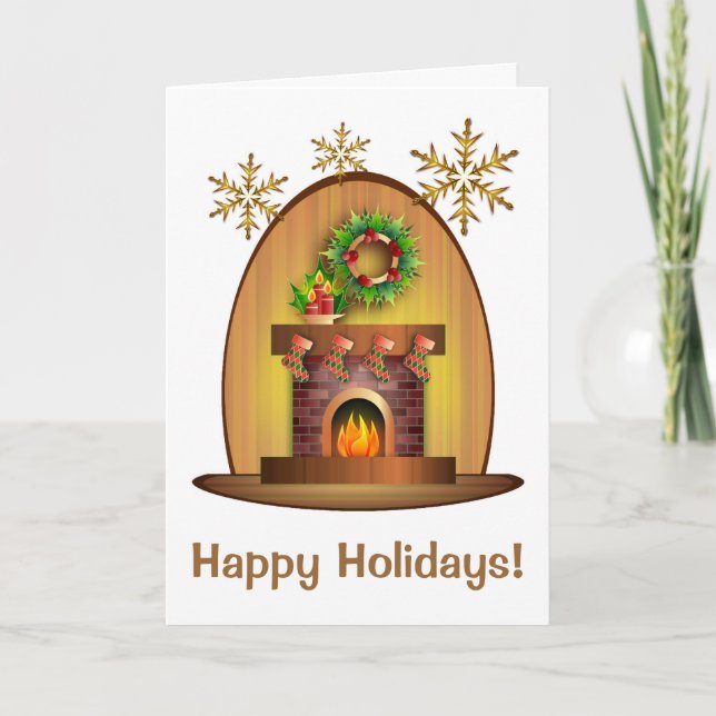 Pretty Fireplace Christmas Card (Front)