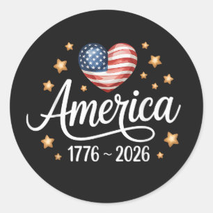 Pretty Flag Heart 1776-2026 July 4th 250th Classic Round Sticker