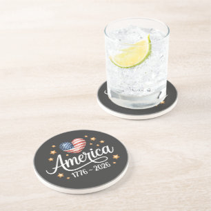Pretty Flag Heart 1776-2026 July 4th 250th Coaster
