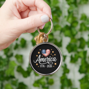 Pretty Flag Heart 1776-2026 July 4th 250th Key Ring