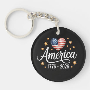 Pretty Flag Heart 1776-2026 July 4th 250th Key Ring