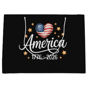 Pretty Flag Heart 1776-2026 July 4th 250th Large Gift Bag