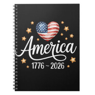 Pretty Flag Heart 1776-2026 July 4th 250th Notebook