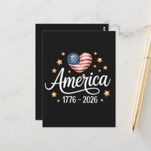 Pretty Flag Heart 1776-2026 July 4th 250th  Postcard