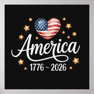 Pretty Flag Heart 1776-2026 July 4th 250th Poster