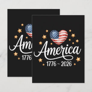 Pretty Flag Heart 1776-2026 July 4th 250th  Thank You Card