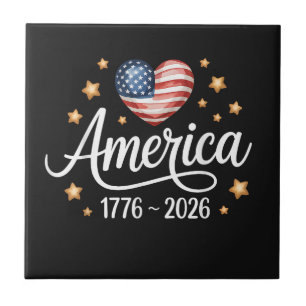 Pretty Flag Heart 1776-2026 July 4th 250th Tile