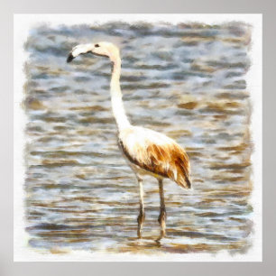 Pretty Flamingo Fledgling Watercolor Poster