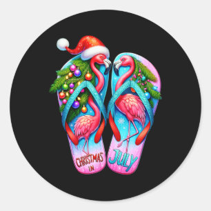 Pretty Flamingo Flip Flops Tropical Summer Christm Classic Round Sticker