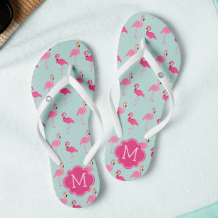 Pretty Flamingos Pattern Monogrammed Jandals