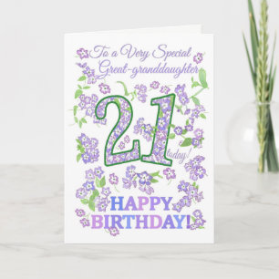 Pretty Floral 21st Birthday Great-granddaughter Card