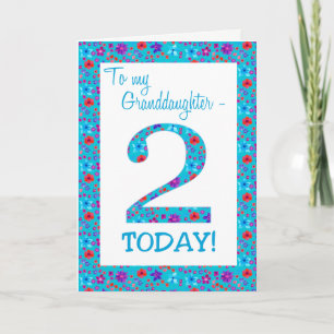 Pretty Floral 2nd Birthday Granddaughter Blue Card