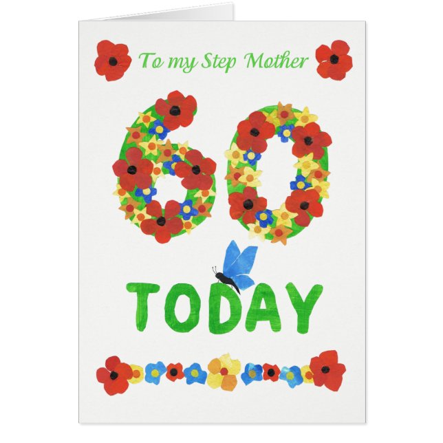 Pretty Floral 60th Birthday, for Stepmother (Front)