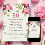 Pretty Floral | 90th Birthday Invitation<br><div class="desc">Looking for a charming invitation for your upcoming 90th birthday bash? Look no further than our pretty floral invitation! With a lovely design featuring delicate pink,  purple,  and cream flowers on a sage green background,  this customisable invitation is sure to set the perfect tone for your celebration.</div>