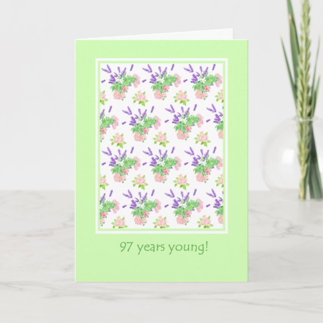 Pretty Floral 97th Birthday Greeting Card (Front)