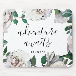 Pretty Floral Adventure Awaits with Name Mouse Pad