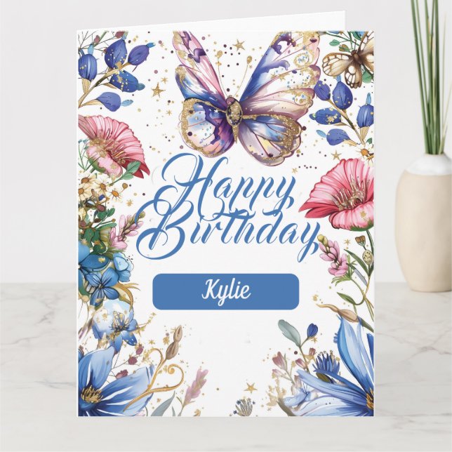 Pretty floral and butterfly birthday design card (Front)