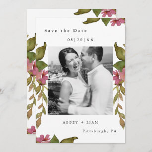 Pretty Floral and Greenery Photo Wedding Save The Date
