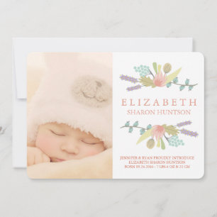 PRETTY FLORAL BABY BIRTH ANNOUNCEMENT PHOTOCARD