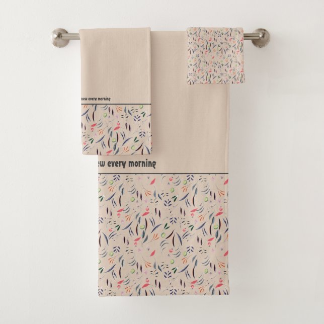 Pretty Floral BEIGE Customisable Scripture Bath Towel Set (Insitu)