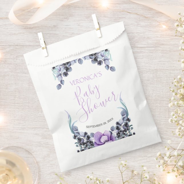 Pretty Floral Berry Purple Baby Shower Favour Bags (Clipped)