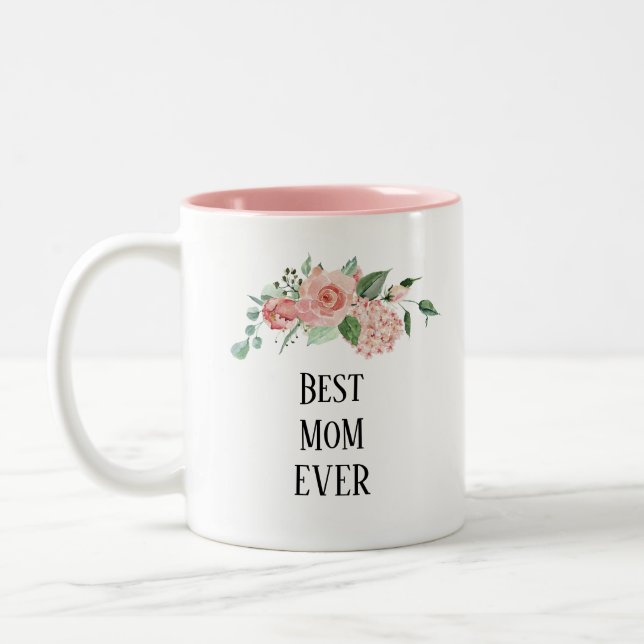 Pretty floral Best Ever Mum  Two-Tone Coffee Mug (Left)