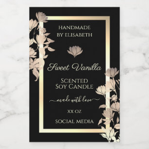 Pretty Floral Black Gold Product Packaging Label &