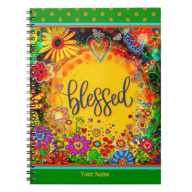 Pretty Floral Blessed Cheerful Inspirivity Notebook (Front)