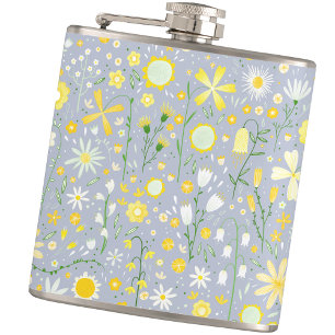 Pretty Floral Blue Hip Flask