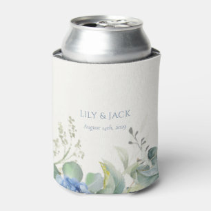Pretty Floral Blue Hydrangea Event Wedding Can Cooler