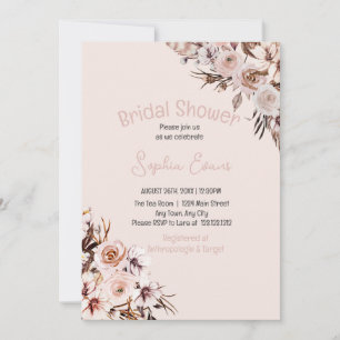 Pretty Floral Boho Beige Bridal Shower Invitation