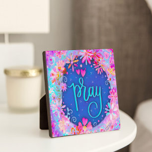 Pretty Floral BoHo Pink Pray Inspirivity  Plaque