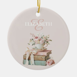 Pretty Floral Bookish Book Lover Personalised Ceramic Tree Decoration