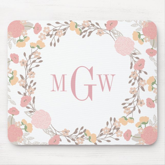 Pretty Floral Botanical Monogram Mousepad (Front)
