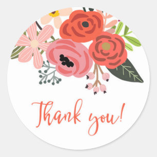 Pretty Floral Bouquet Thank You Classic Round Sticker